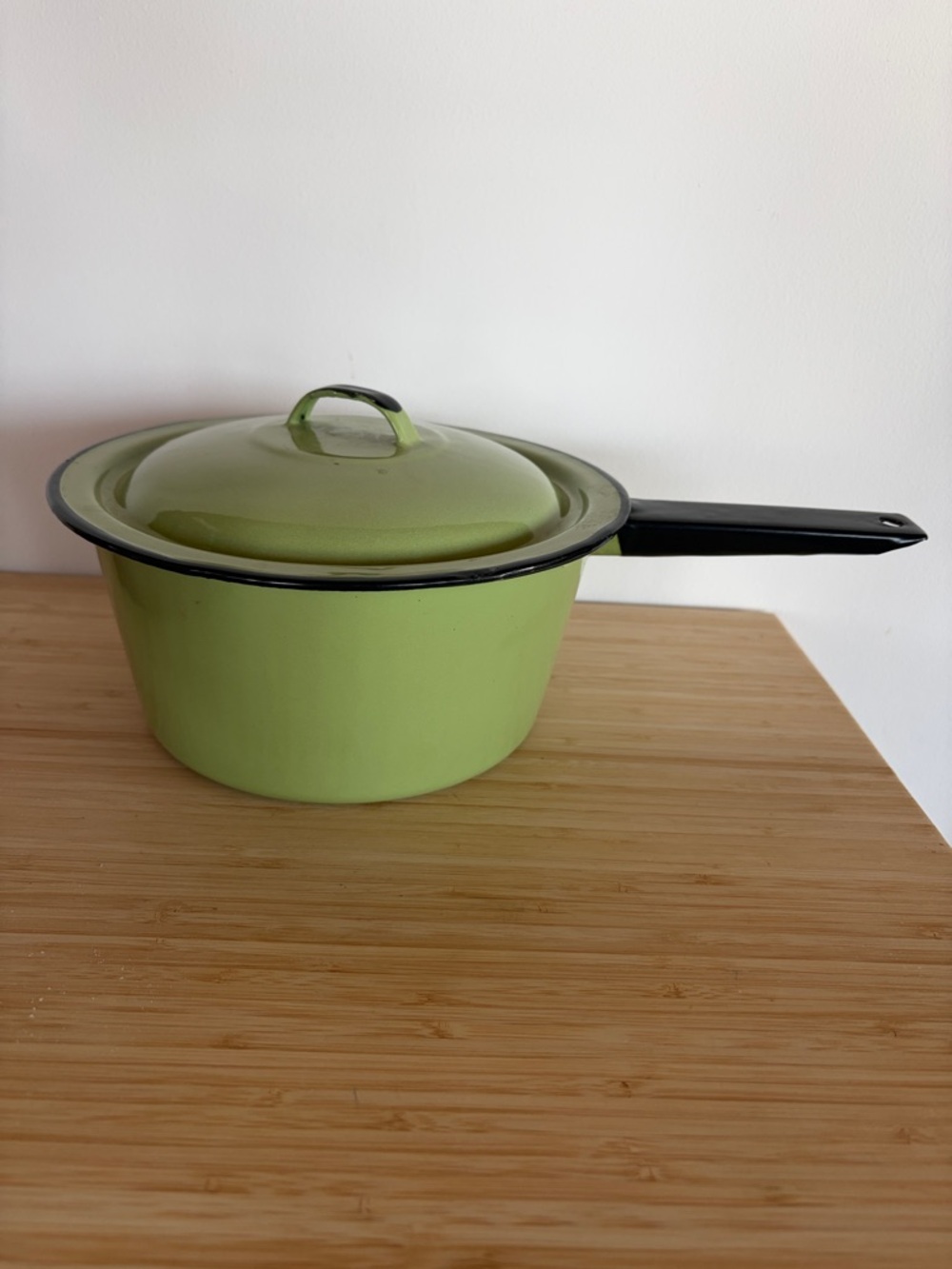 Vintage Sage Green Enamelware Saucepan with Lid Camping Cottagecore Farmhouse